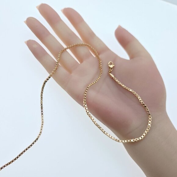Rose Gold Flat Box Chain Necklace for Women - 45cm Elegant Style, XPNL0055 - Picture 12 of 12